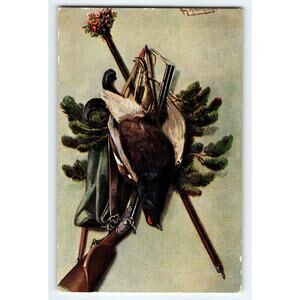 Original Signed Muller Artist Card Hunting Still Life Postcard